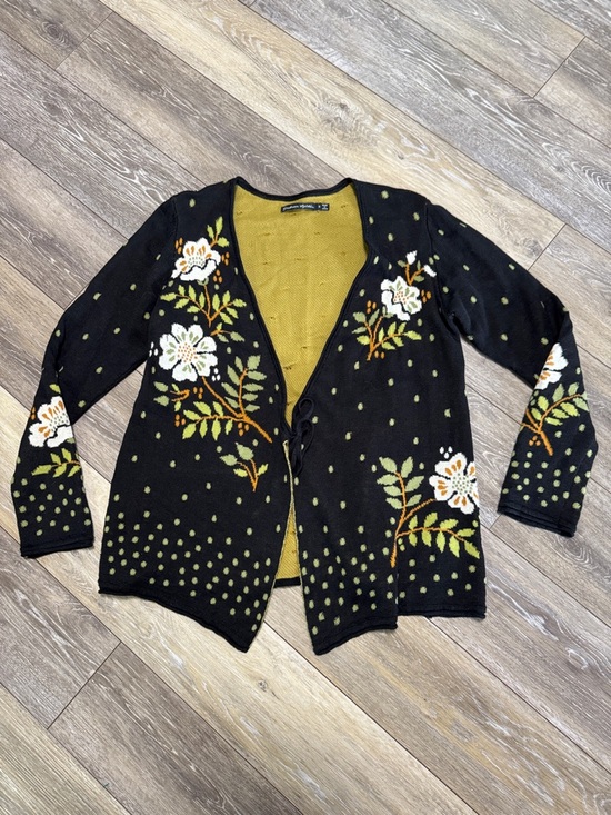Gudrun Sjoden Sweaters - Black Floral Women's Cardigan by Gudrun Sjoden